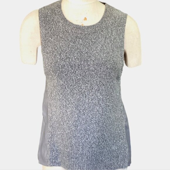 Banana Republic Crew Neck Knit Vest Faux Leather Side Panels XS Gray #126M - Picture 2 of 8